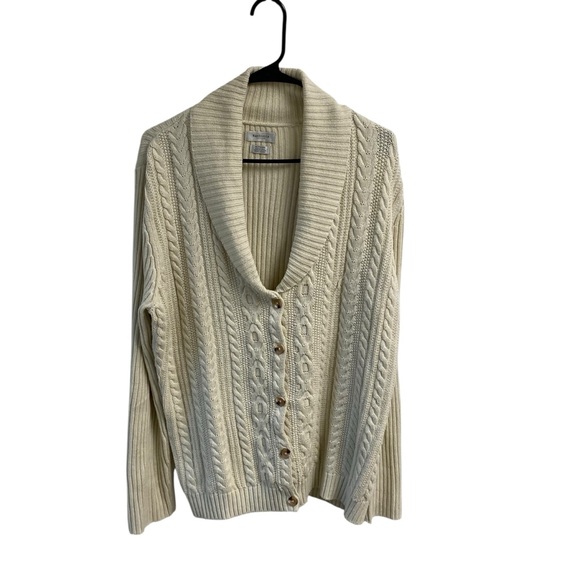 Van Heusen Sweaters - Van Heusen Cream Cable Knit Sweater‎ Cardigan Ladies XL Grandpa Core